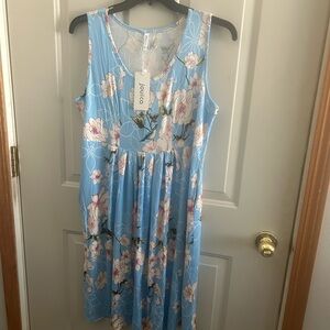 Jouica Sz 2XL blue w/off white/pink flowers dress, new w/tags